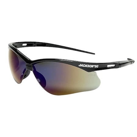 Jackson Safety Safety Glasses, Anti-Scratch, Blue Mirror Lens, Black Frame, Half-Frame 50009